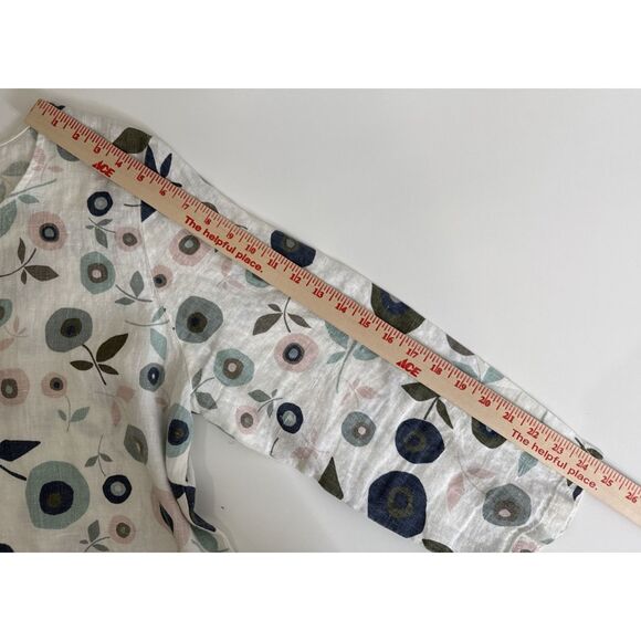 Hot Cotton Marc Ware XL 100% Linen Button Shirt Top White Floral Lagenlook - Picture 7 of 8